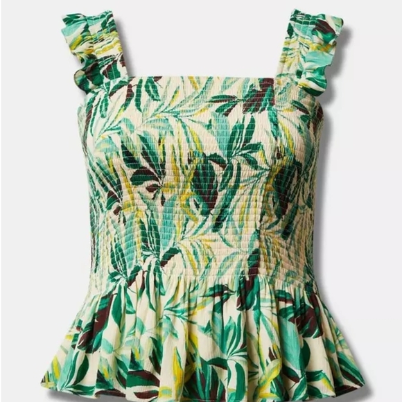 Torrid Peplum Washable Crinkle Gauze Smocked Tank Top 2X - Picture 2 of 10